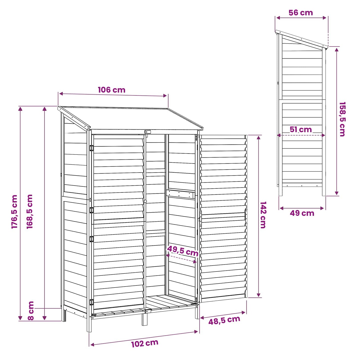 Garden Shed Natural 106 x 56 x 176.5 cm Solid Fir Wood