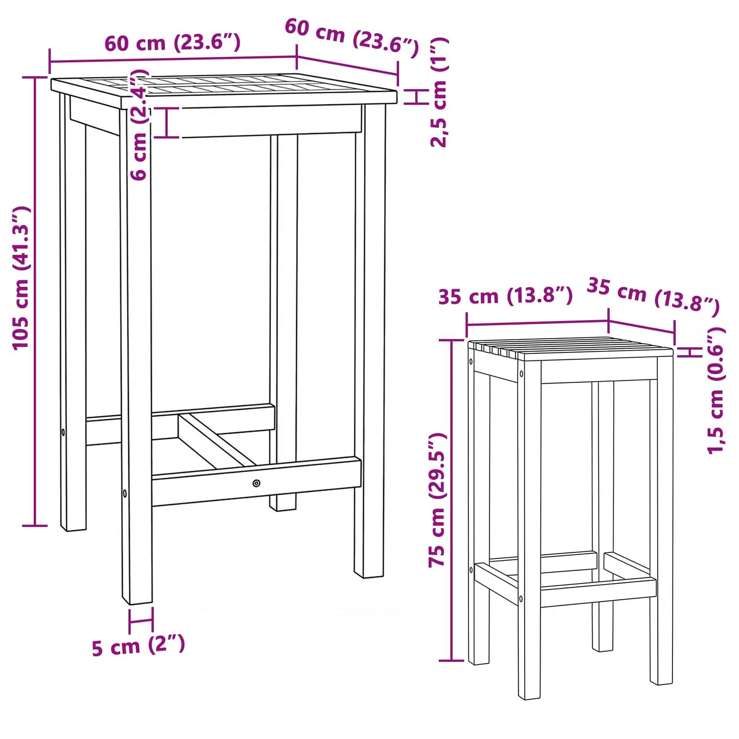 Outdoor Bar Set 3 pcs Untreated Solid Teak Wood