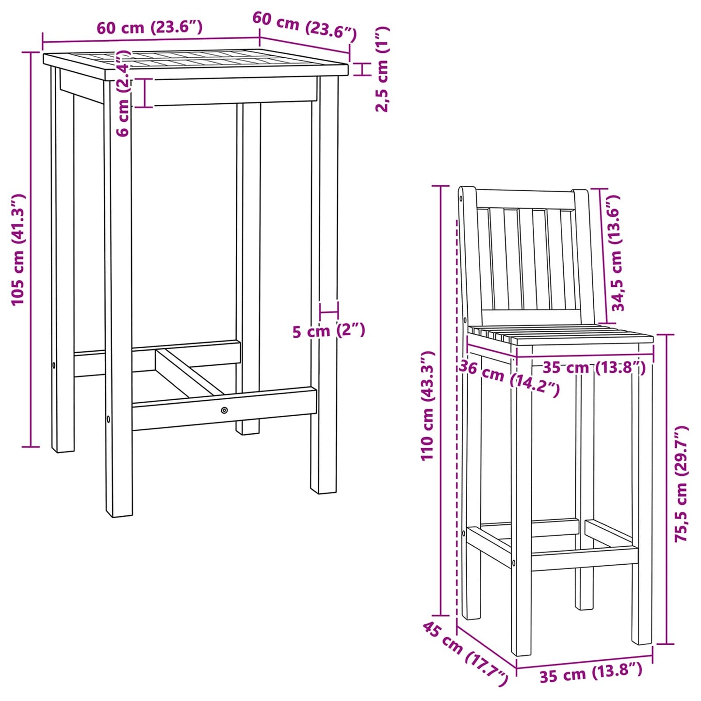 Outdoor Bar Set 3 pcs Untreated Solid Teak Wood