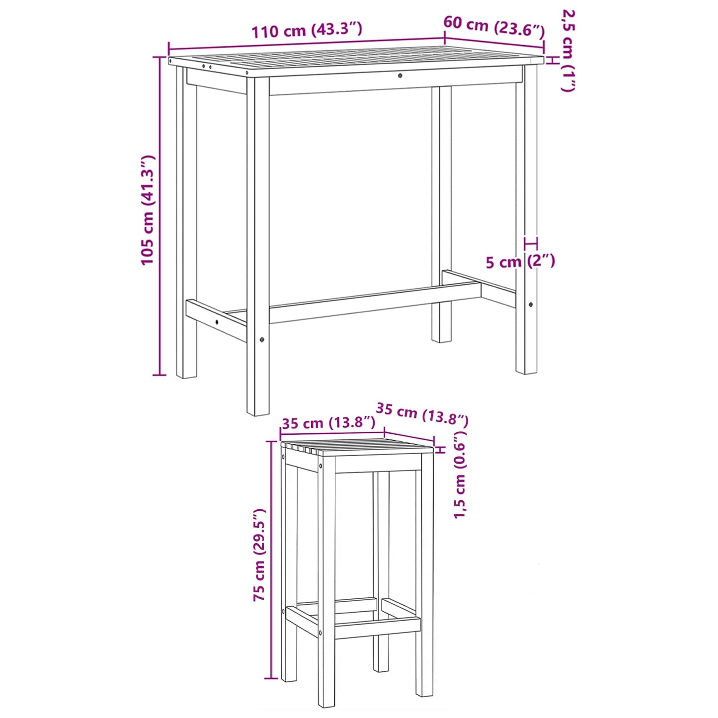 Outdoor Bar Set 5 pcs Untreated Solid Teak Wood