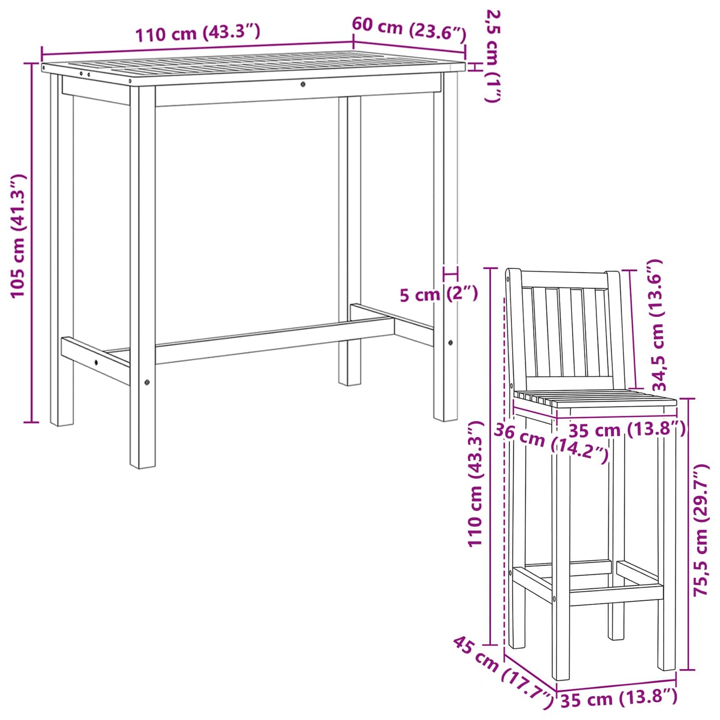 Outdoor Bar Set 5 pcs Untreated Solid Teak Wood