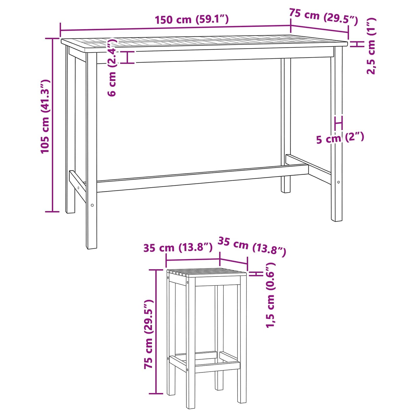 Outdoor Bar Set 7 pcs Natural Solid Teak Wood