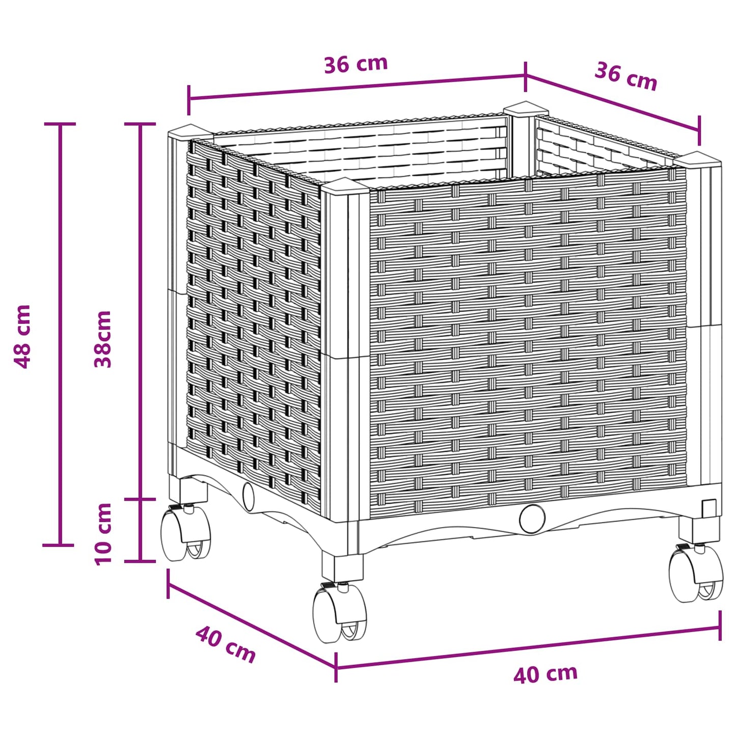 Garden Planter with Wheels Brown 40 x 40 x 44 cm PP