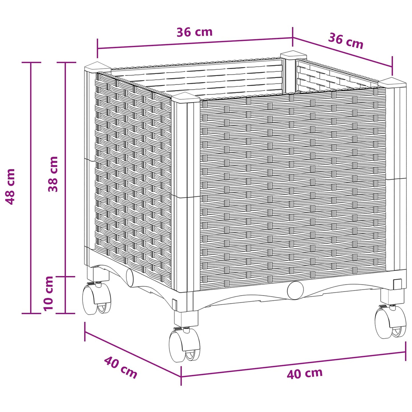 Garden Planter with Wheels White 40 x 40 x 48 cm PP