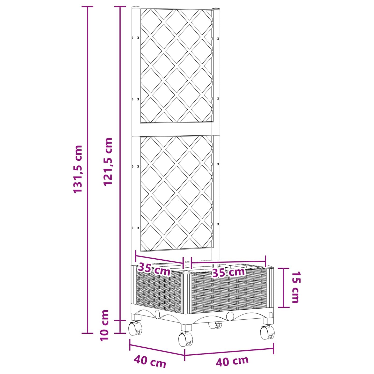 Garden Planter with Trellis&Wheels Light Grey PP
