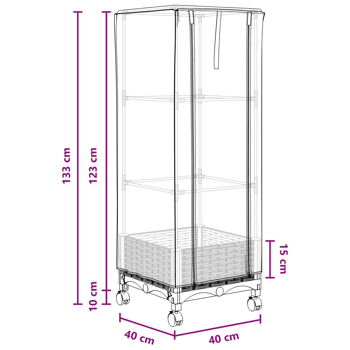 Garden Planter with Greenhouse Cover&Wheels Black PP