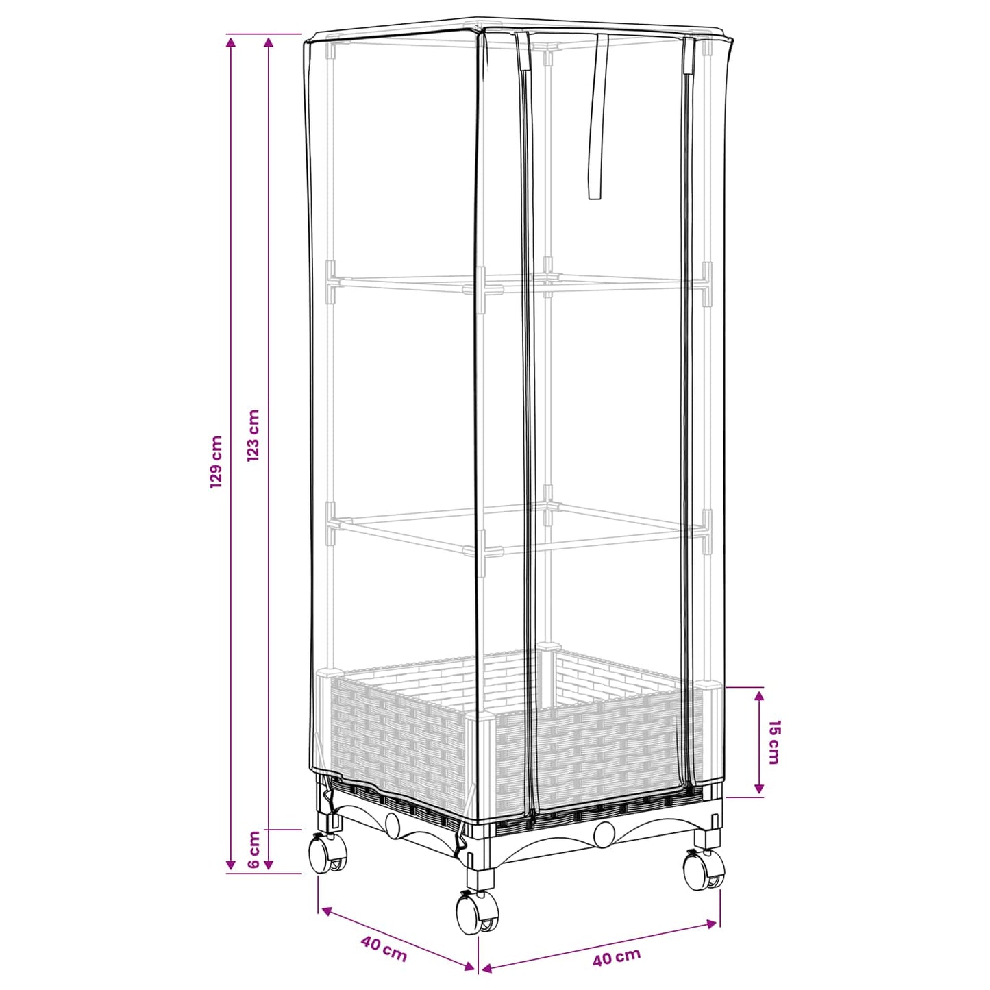 Garden Planter with Greenhouse Cover&Wheels White PP