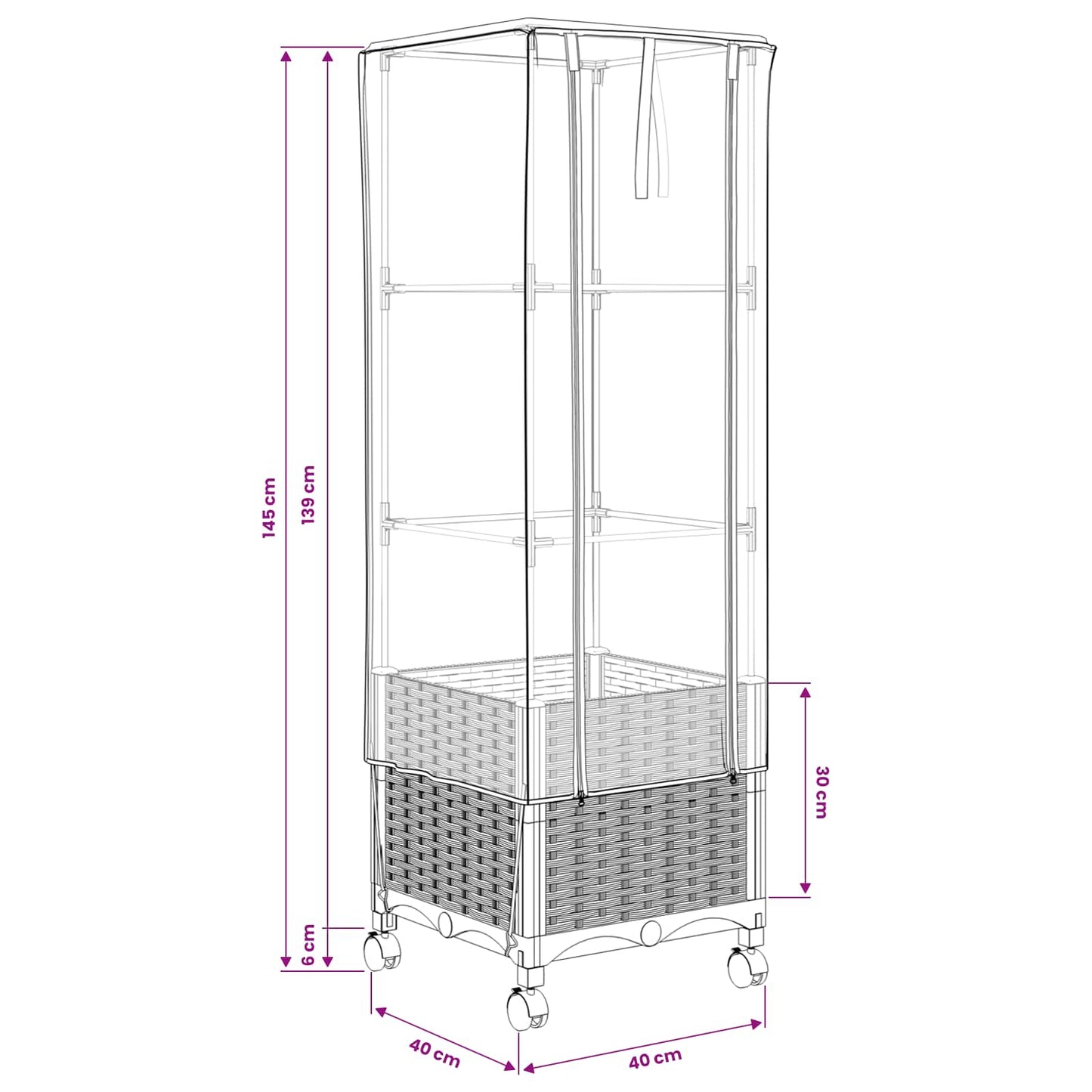 Garden Planter with Greenhouse Cover&Wheels Black PP