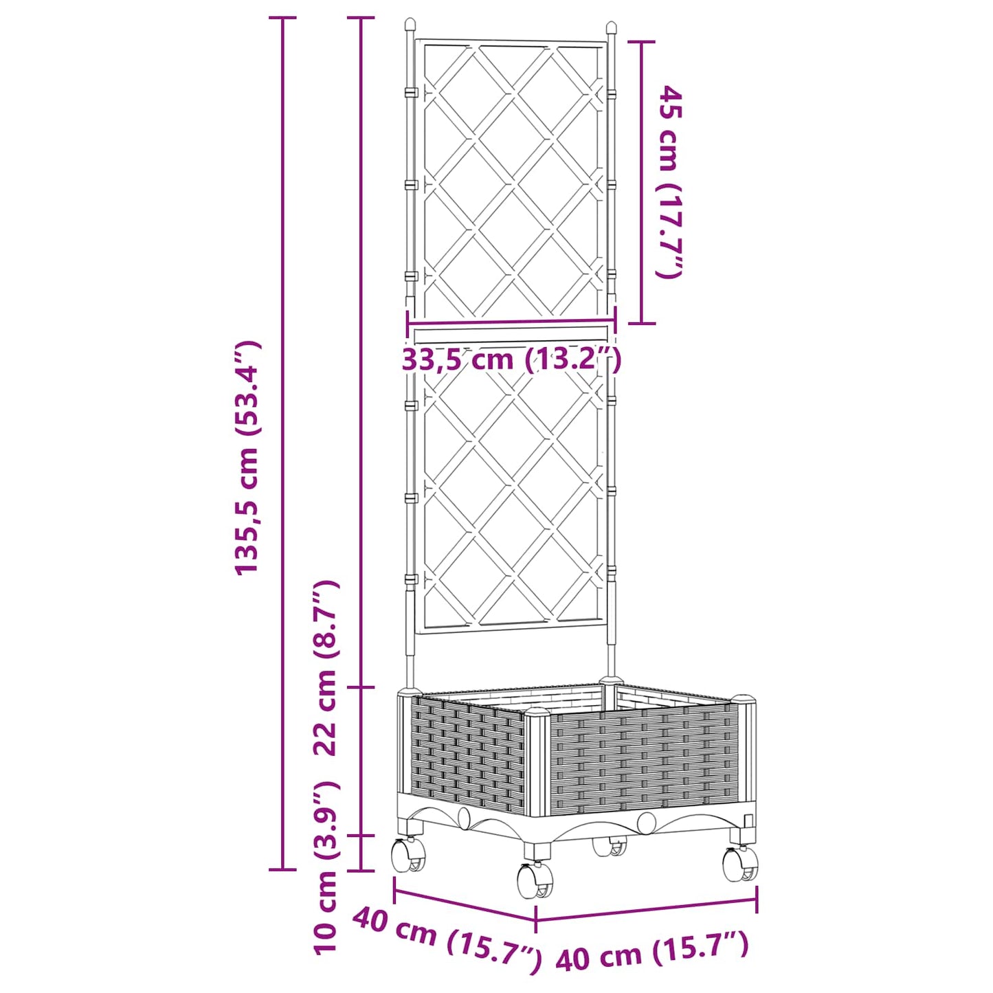 Garden Planter with Trellis&Wheels Light Grey PP