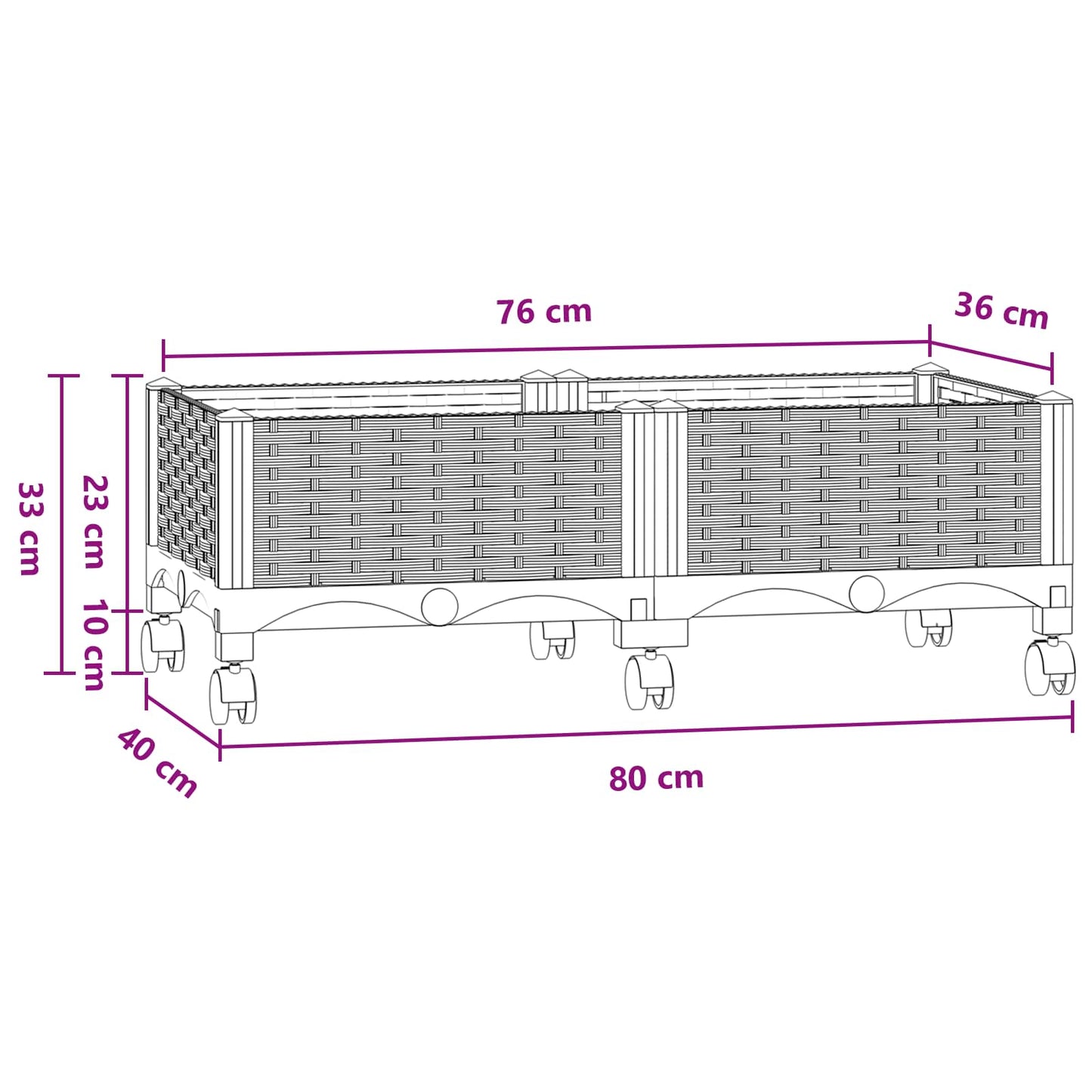 Garden Planter with Wheels Blue Grey 80 x 40 x 33 cm PP