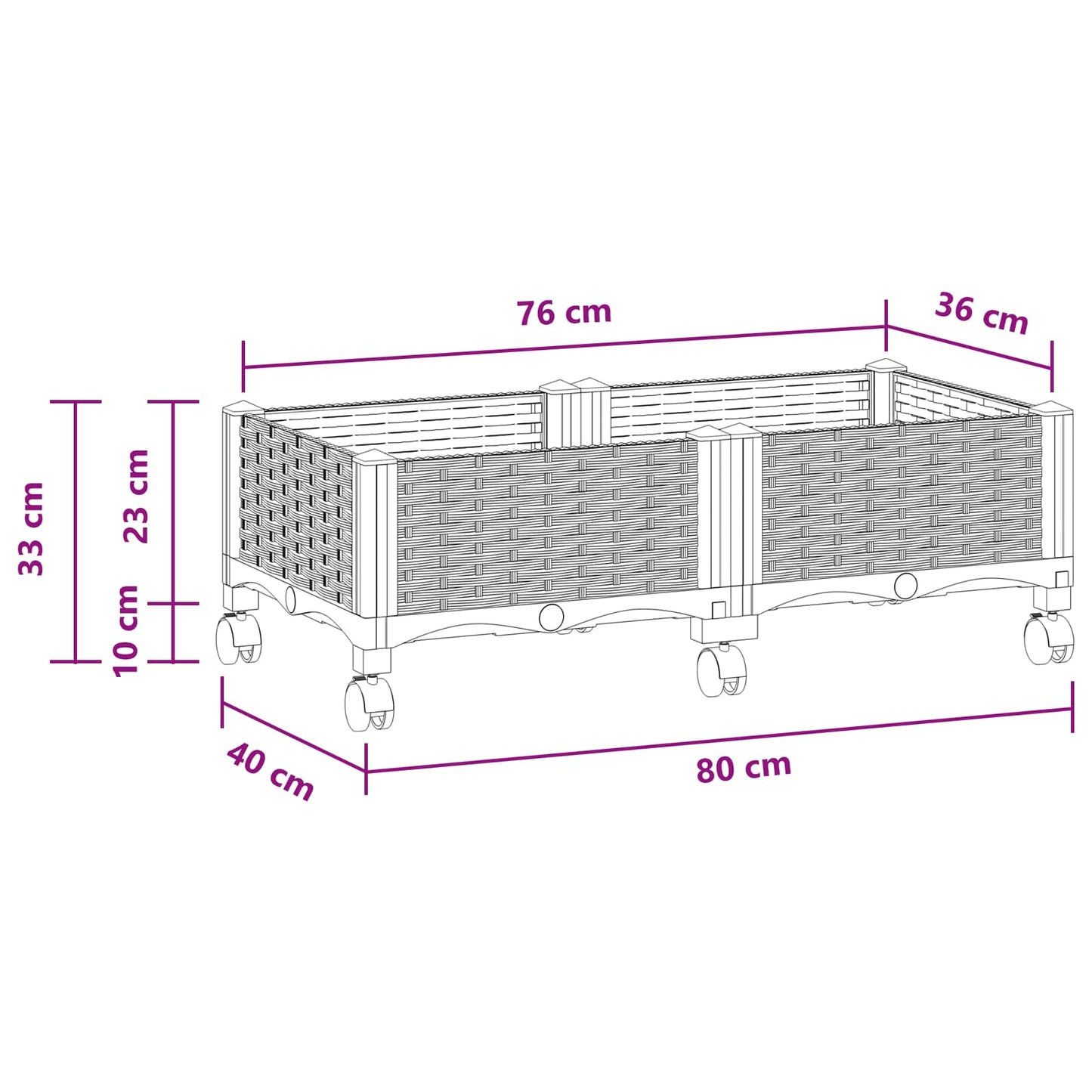 Garden Planter with Wheels White 80 x 40 x 33 cm PP