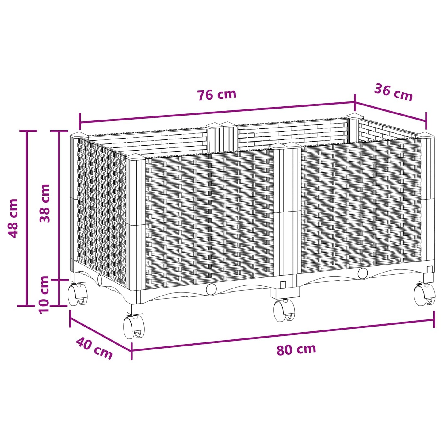 Garden Planter with Wheels Brown 80 x 40 x 44 cm PP