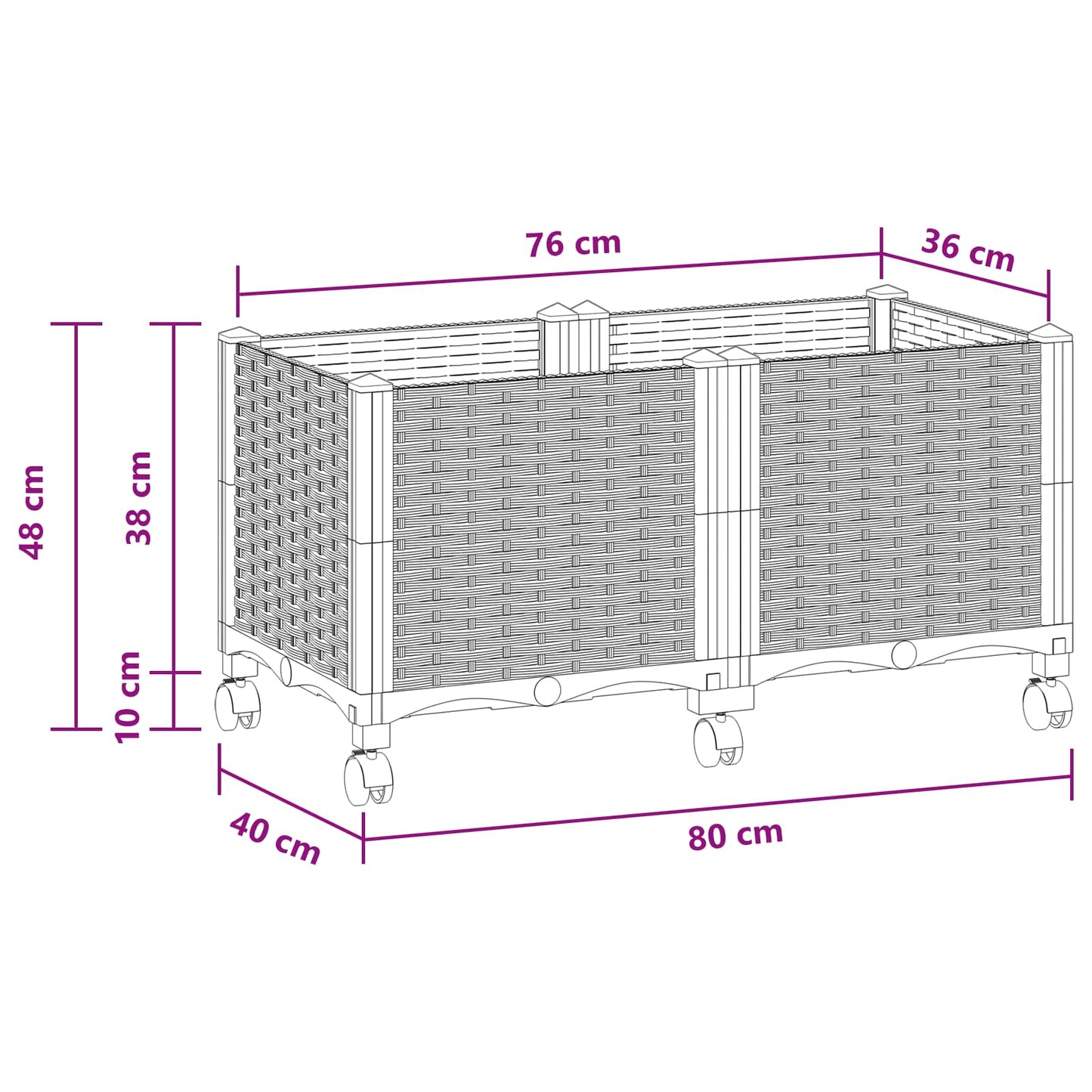 Garden Planter with Wheels White 80 x 40 x 48 cm PP