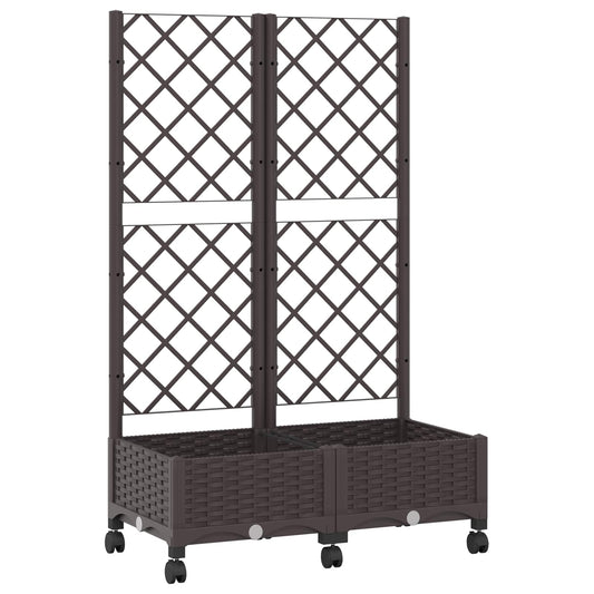 Garden Planter with Trellis&Wheels Brown 80 x 40 x 131.5 cm PP