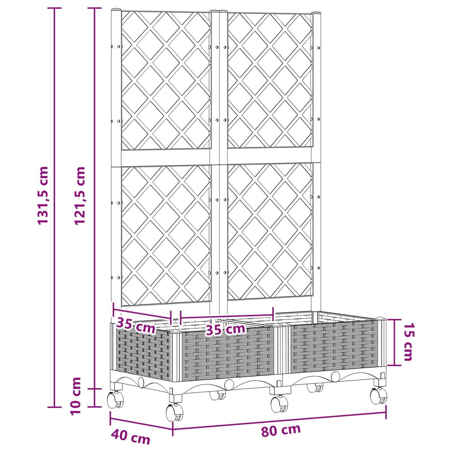 Garden Planter with Trellis&Wheels White 80 x 40 x 131.5 cm PP