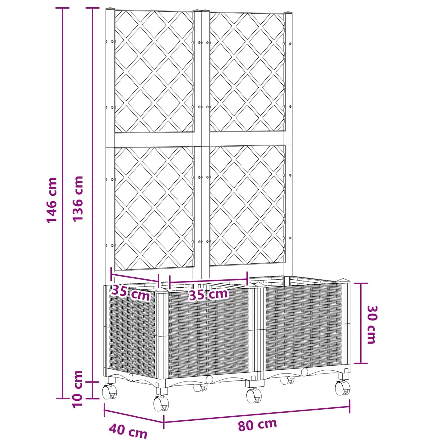 Garden Planter with Trellis&Wheels Light Grey 80 x 40 x 146 cm