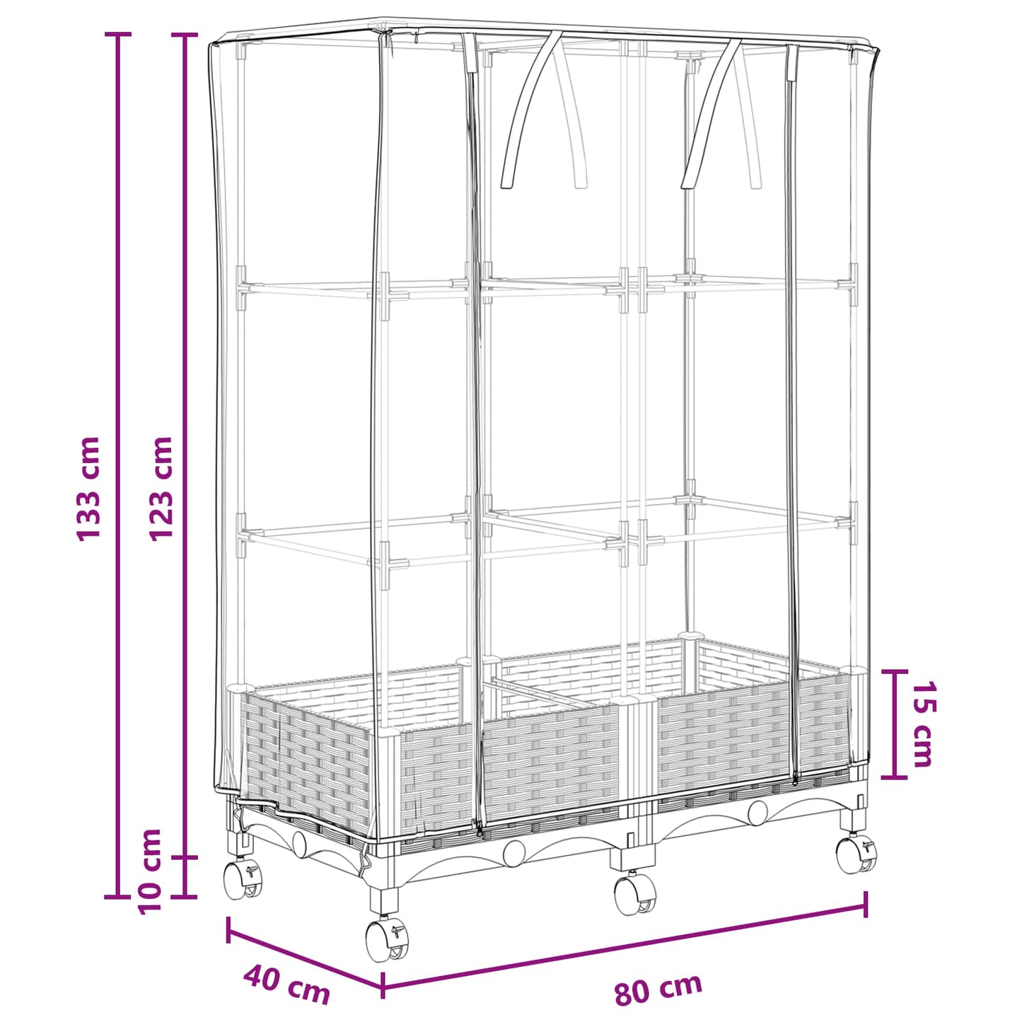 Garden Planter with Greenhouse Cover&Wheels 2 pcs Brown PP