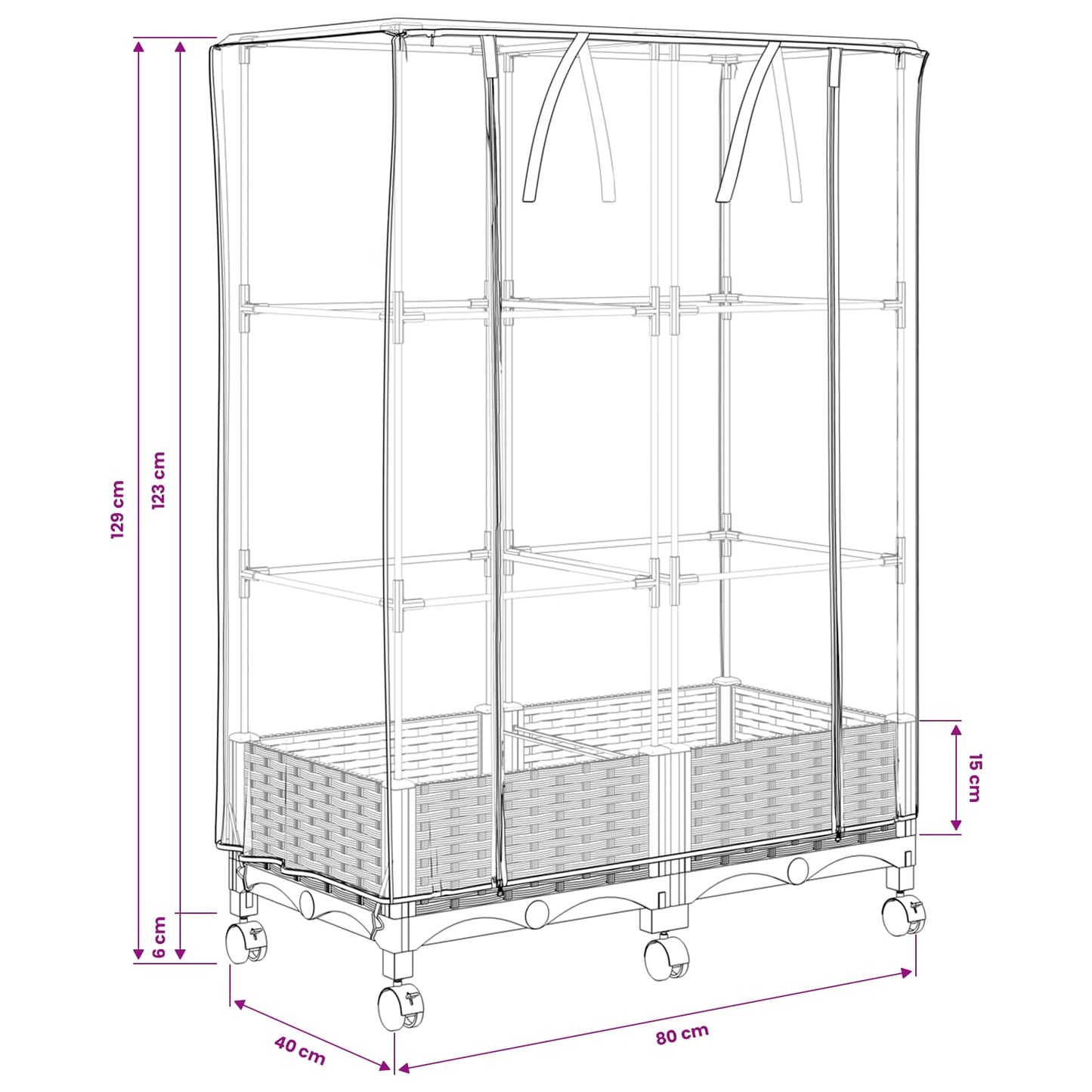 Garden Planter with Greenhouse Cover&Wheels 2 pcs Black PP