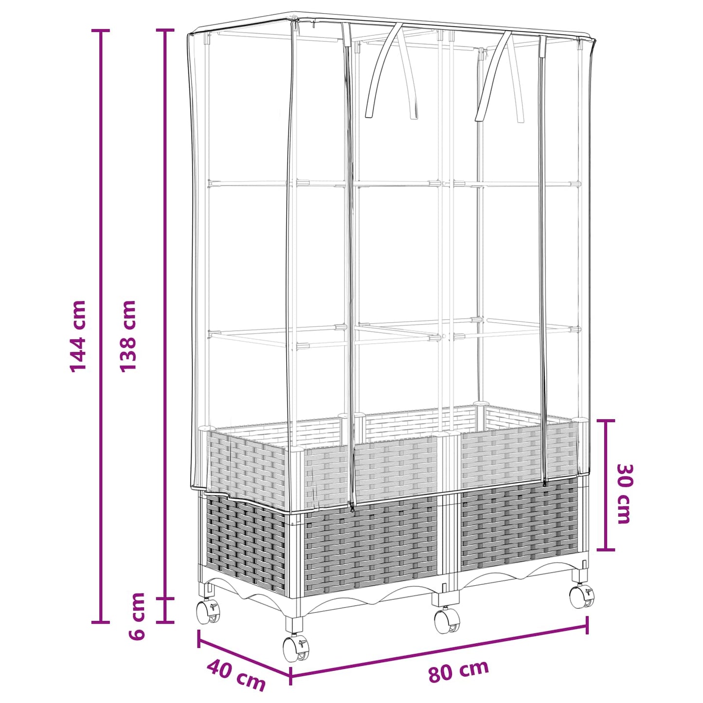 Garden Planter with Greenhouse Cover&Wheels 2 pcs Light Grey PP
