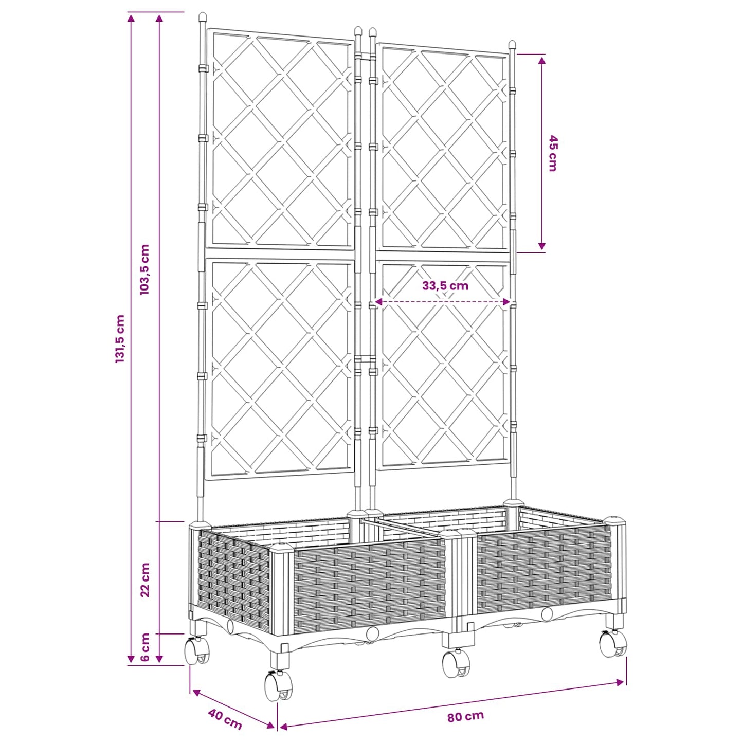 Garden Planter with Trellis&Wheels 2 pcs Black PP