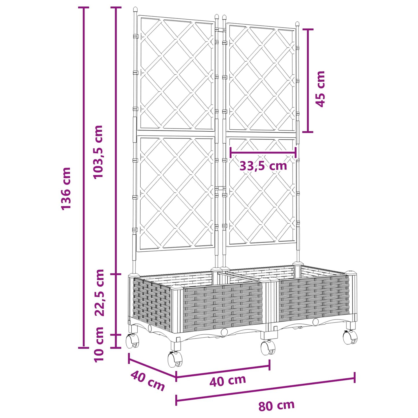 Garden Planter with Trellis&Wheels 2 pcs Grey PP