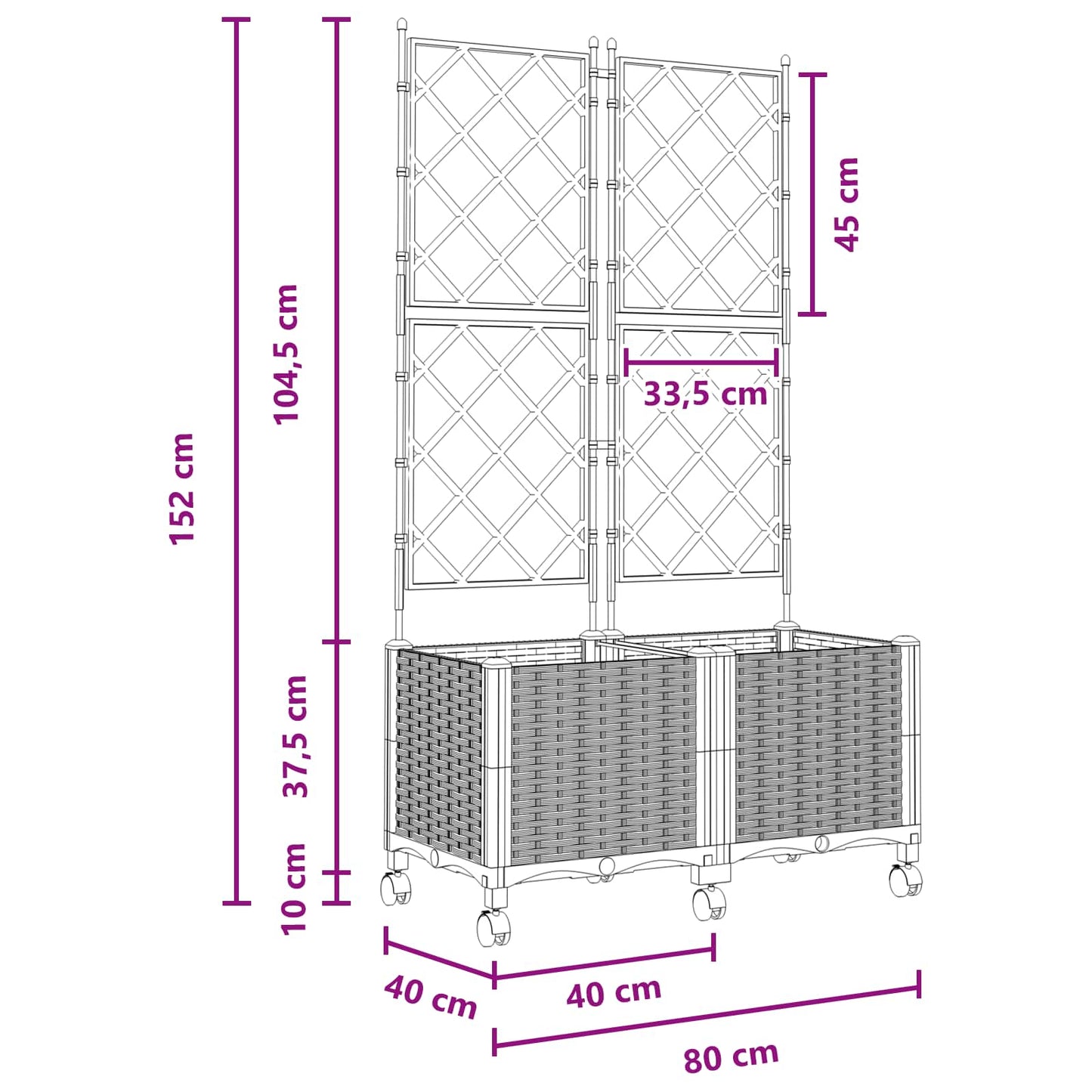 Garden Planter with Trellis&Wheels 2 pcs Brown 80 x 40 x 149 cm