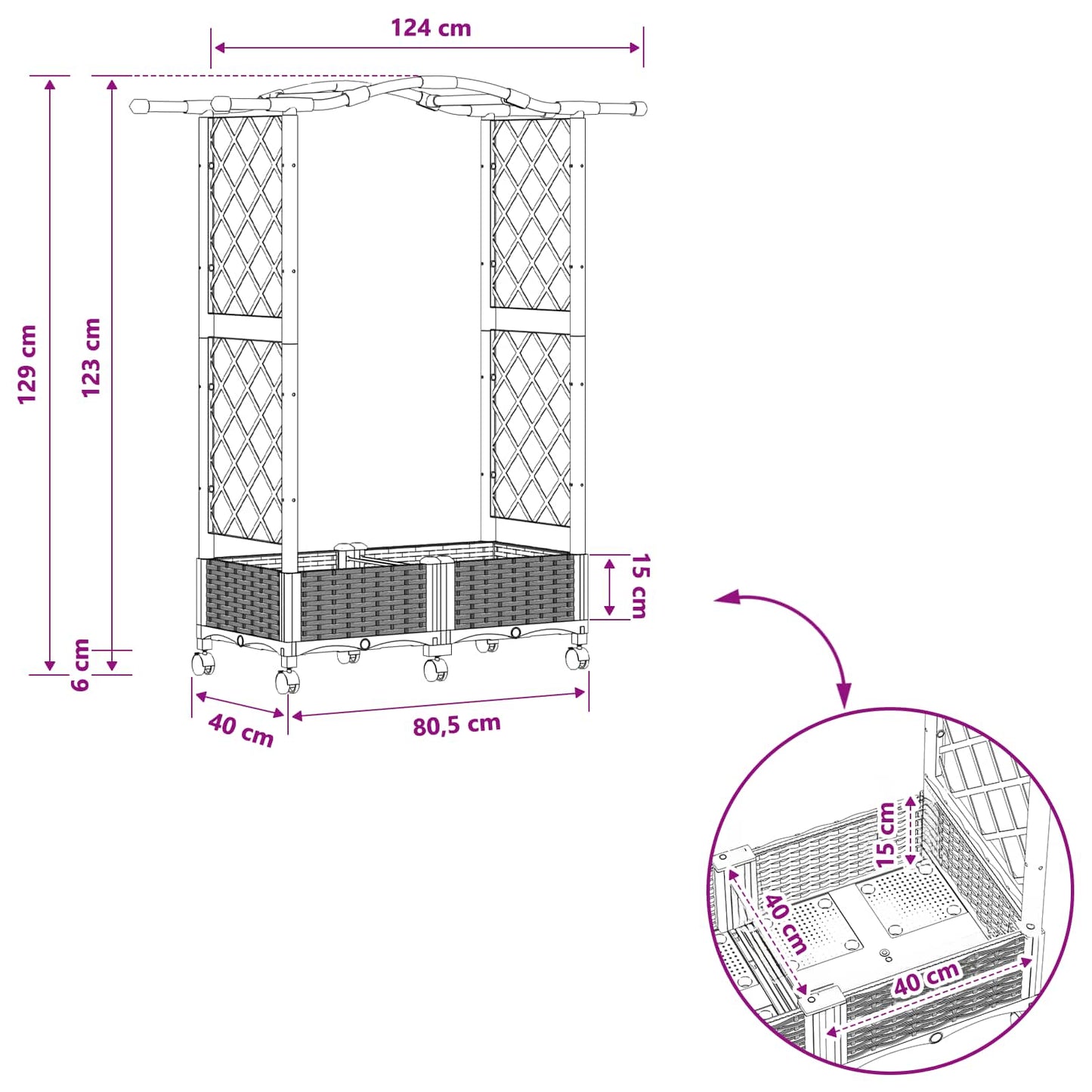 Raised Bed with Trellis and Roof Brown 124 x 40 x 129 cm PP