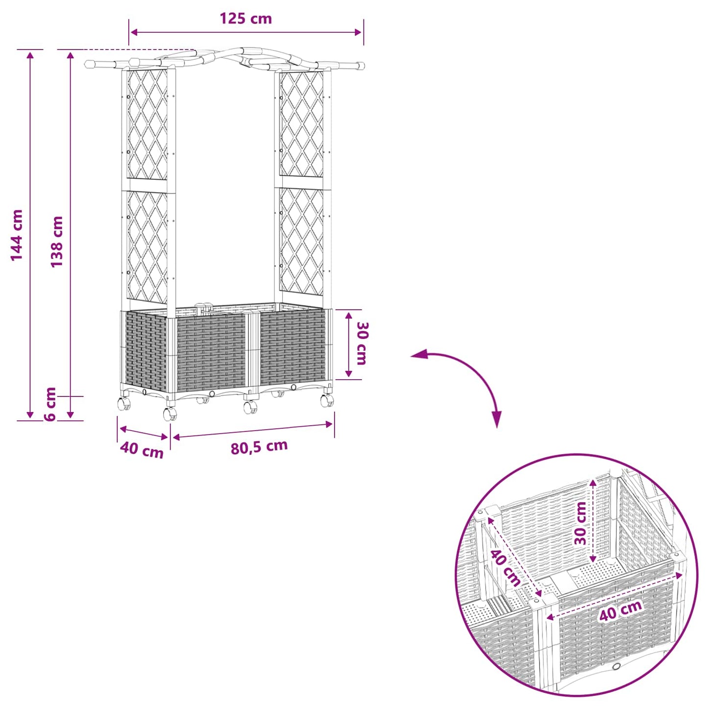 Raised Bed with Trellis and Roof Grey 125 x 40 x 144 cm PP