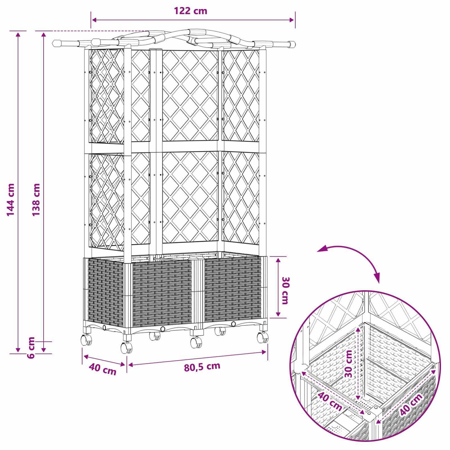 Raised Bed with Trellis and Roof Black 122 x 40 x 144 cm PP