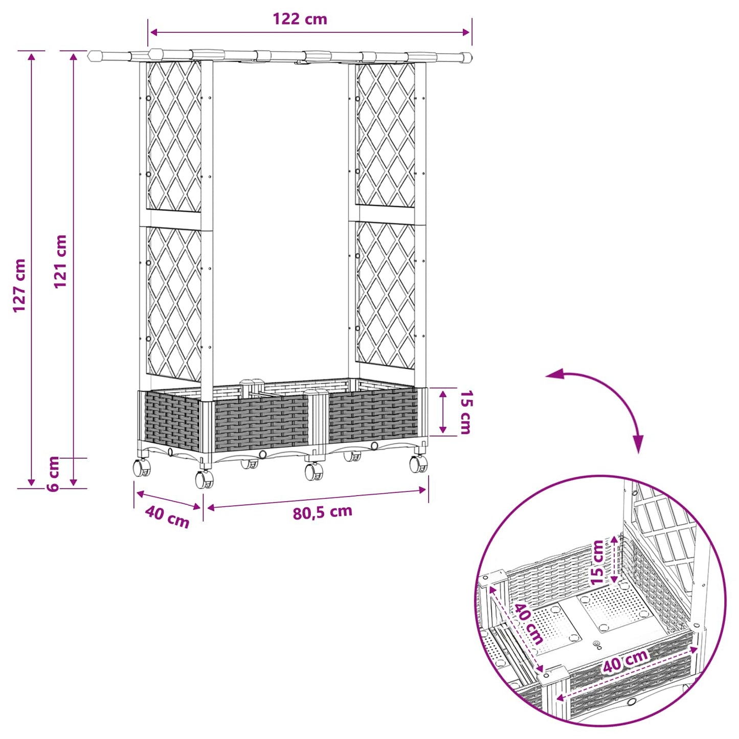 Raised Bed with Trellis and Roof Grey 122.5 x 40 x 127 cm PP