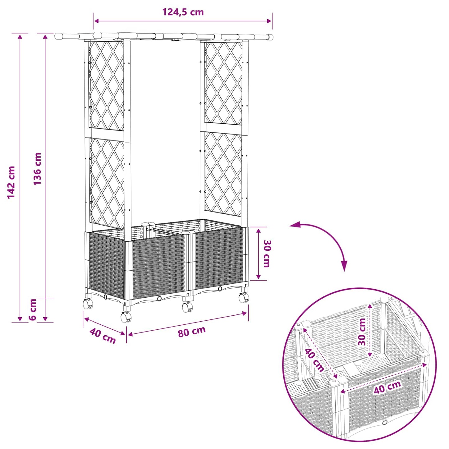 Raised Bed with Trellis and Roof Light Grey 124.5 x 40 x 142 cm
