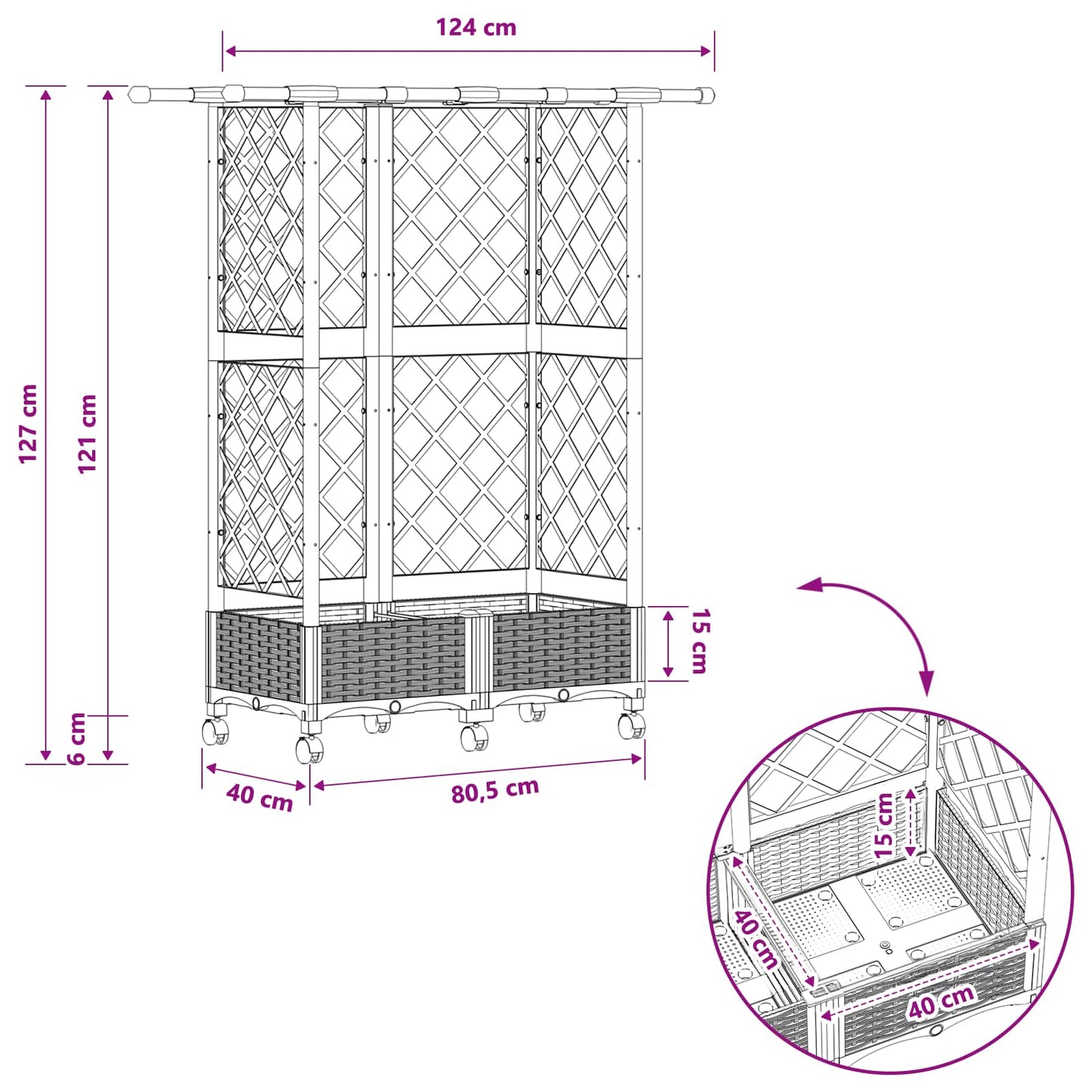 Raised Bed with Trellis and Roof Light Grey 124 x 40 x 127 cm