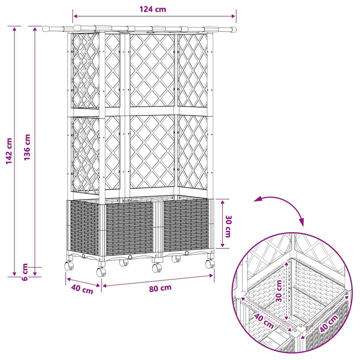 Raised Bed with Trellis and Roof Grey 124 x 40 x 142 cm PP