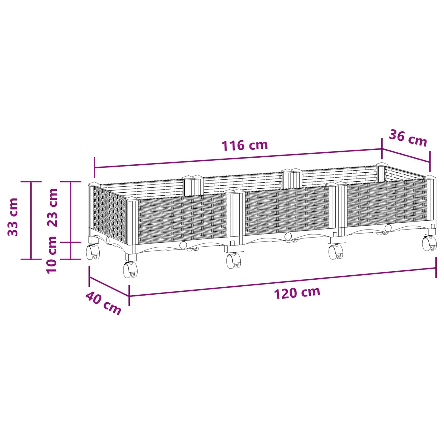 Garden Planter with Wheels Light Grey 120 x 40 x 33 cm PP