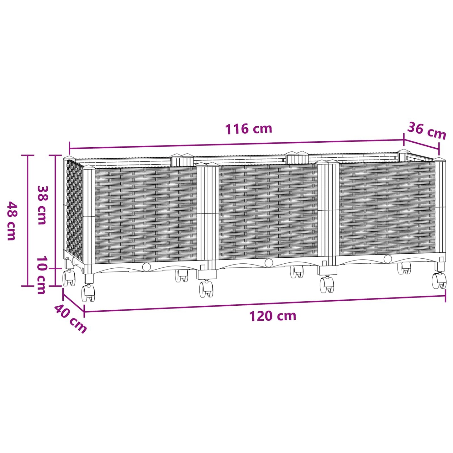 Garden Planter with Wheels Blue Grey 120 x 40 x 48 cm PP