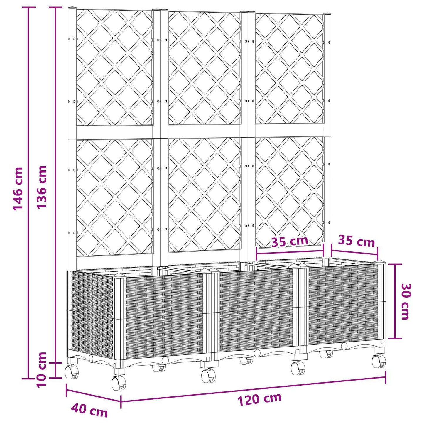 Garden Planter with Trellis&Wheels Light Grey 120 x 40 x 146 cm