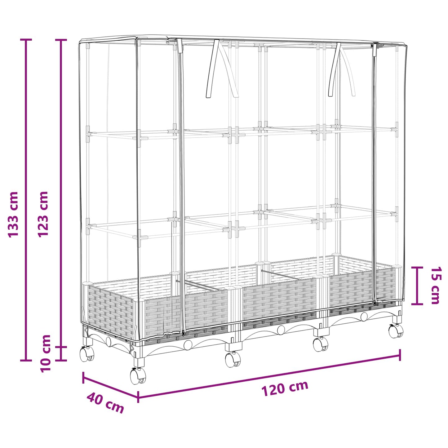 Garden Planter with Greenhouse Cover&Wheels 3 pcs Blue Grey PP