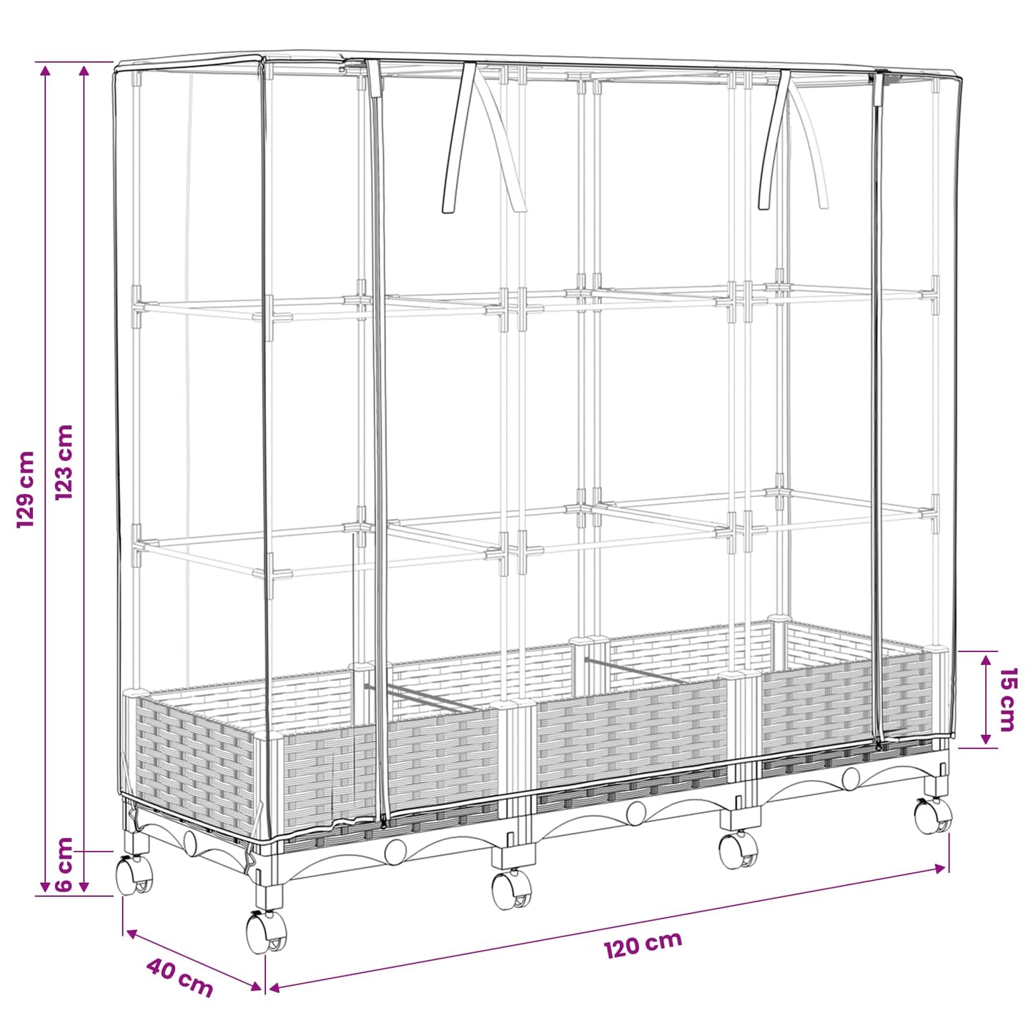 Garden Planter with Greenhouse Cover&Wheels 3 pcs Blue Grey PP