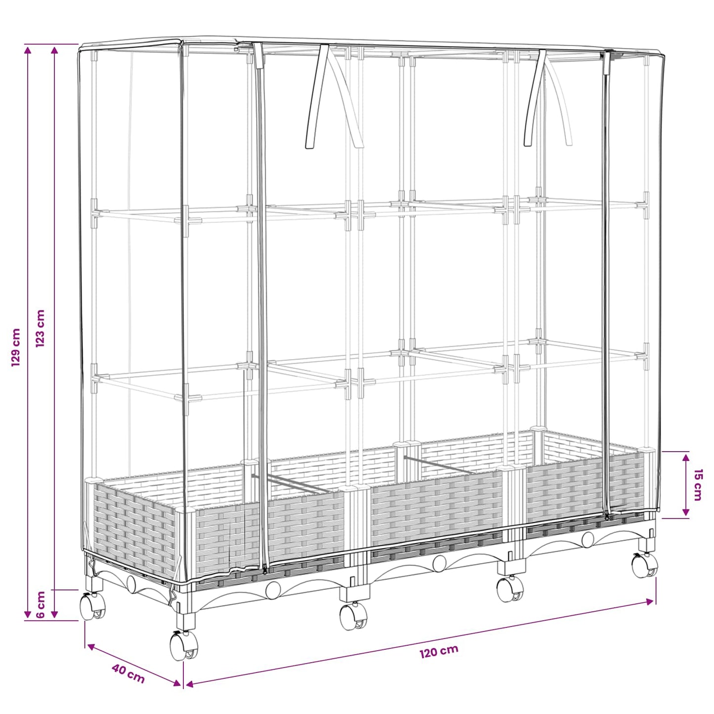 Garden Planter with Greenhouse Cover&Wheels 3 pcs Light Grey PP