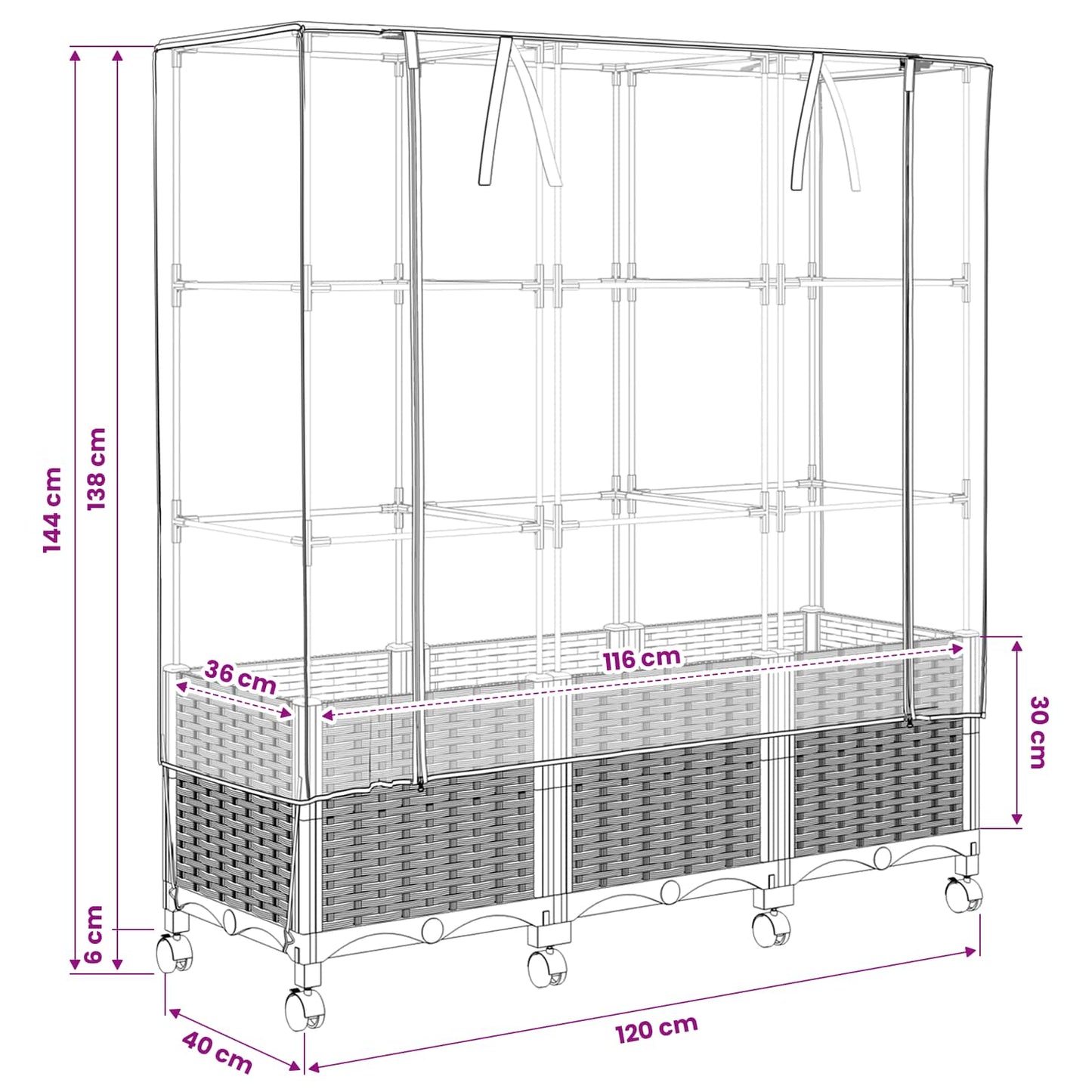 Garden Planter with Greenhouse Cover&Wheels 3 pcs White PP