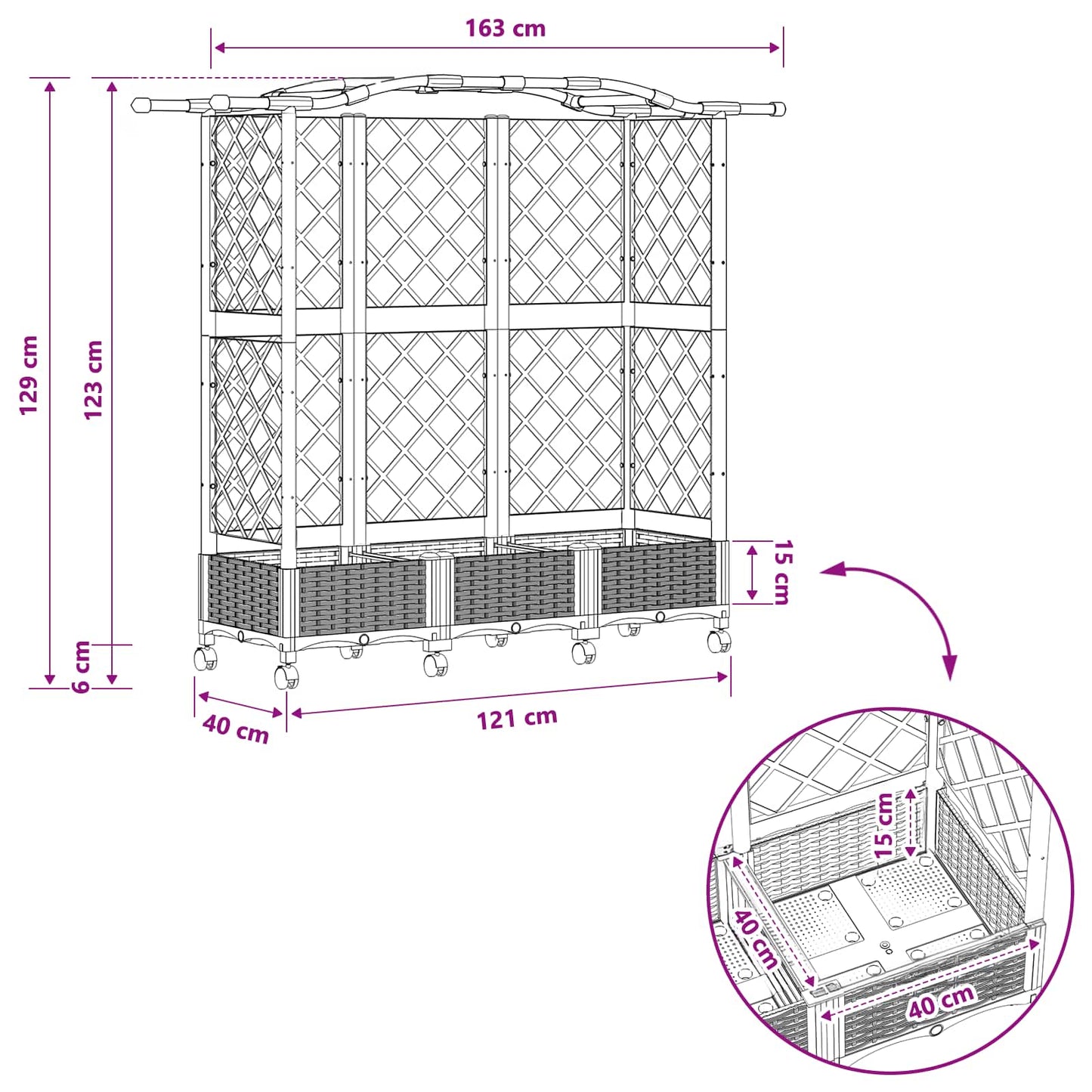 Raised Bed with Trellis and Roof Brown 163 x 40 x 129 cm PP