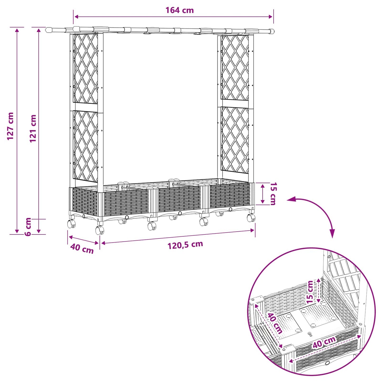 Raised Bed with Trellis and Roof Light Grey 164 x 40 x 127 cm