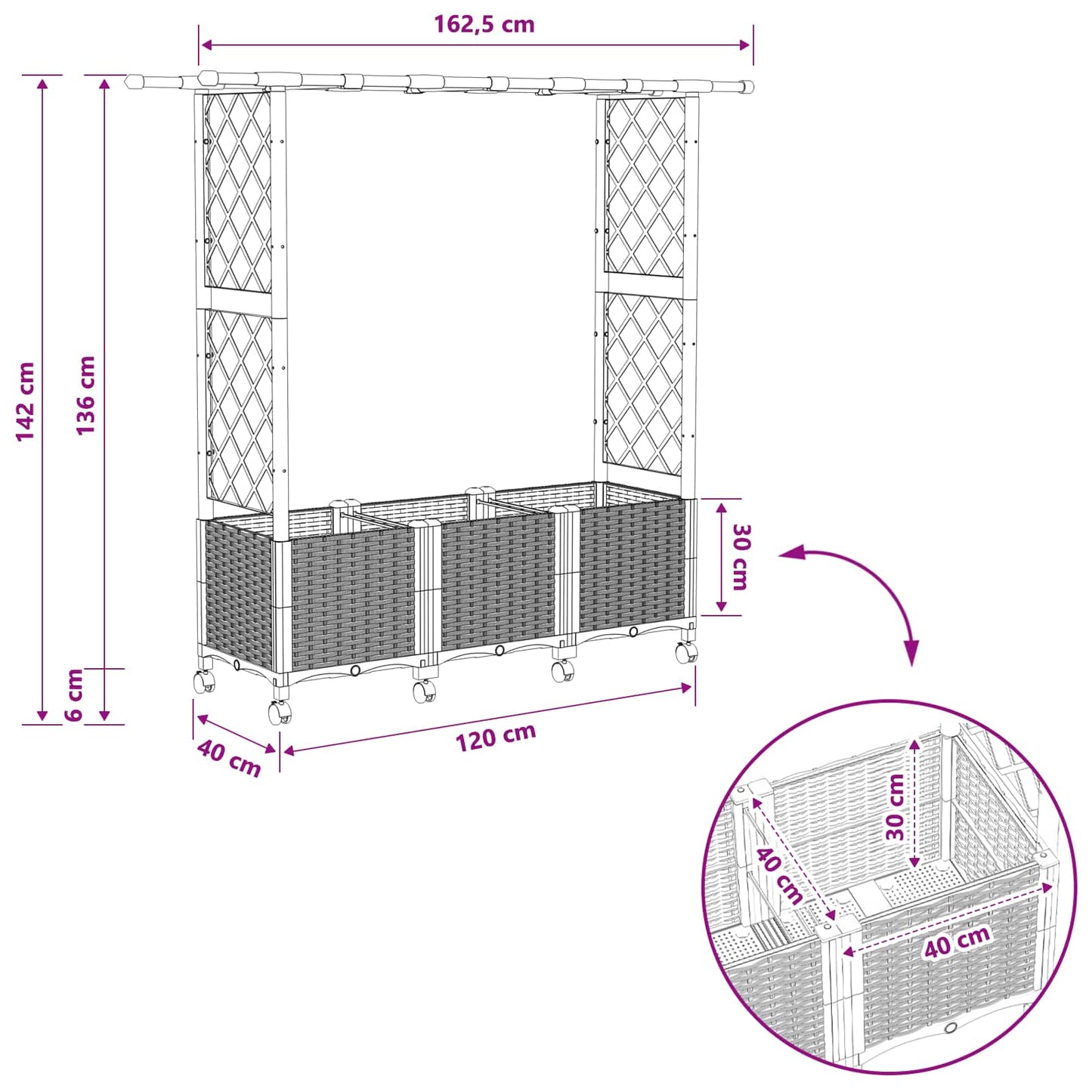Raised Bed with Trellis and Roof Grey 162.5 x 40 x 142 cm PP
