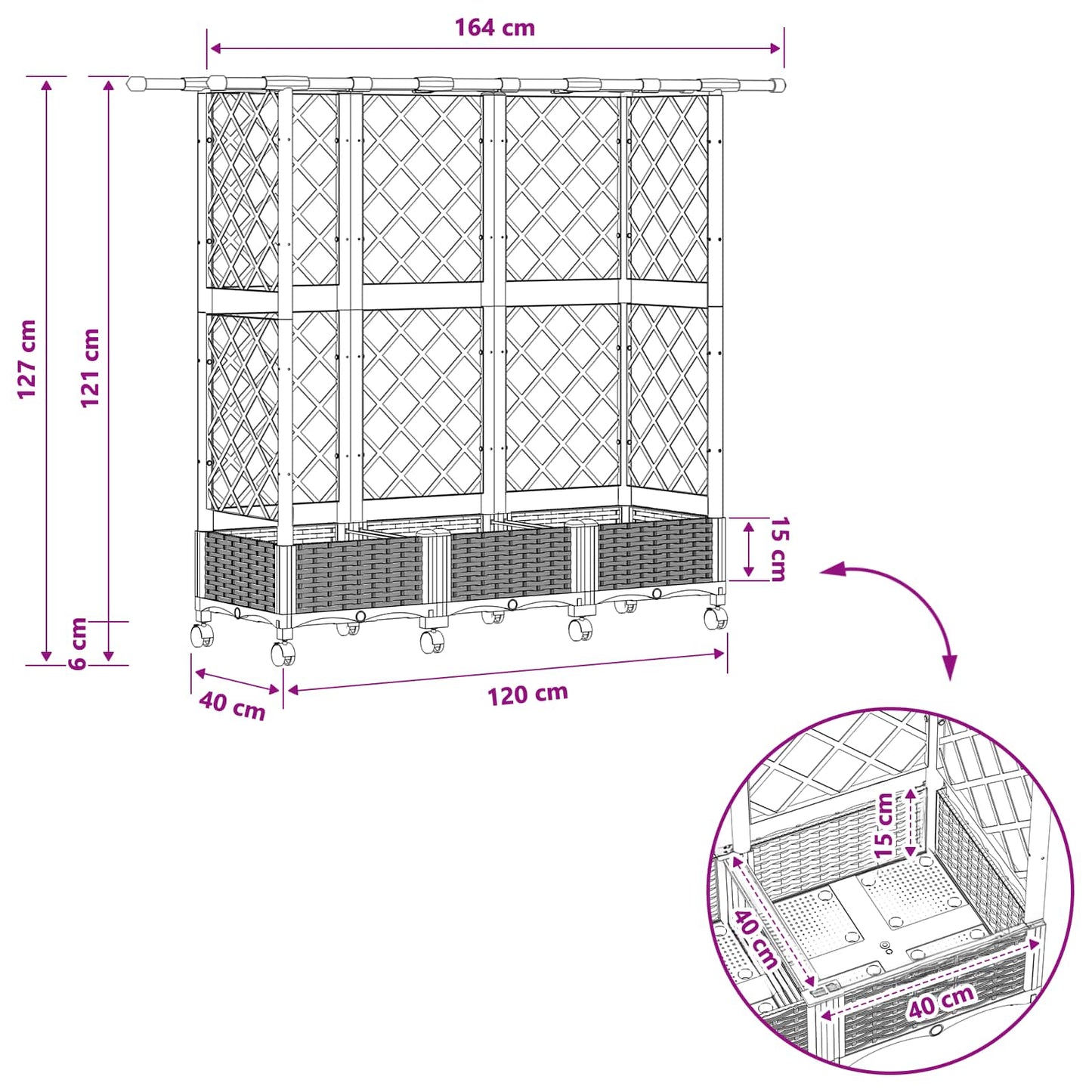 Raised Bed with Trellis and Roof Black 164 x 40 x 127 cm PP