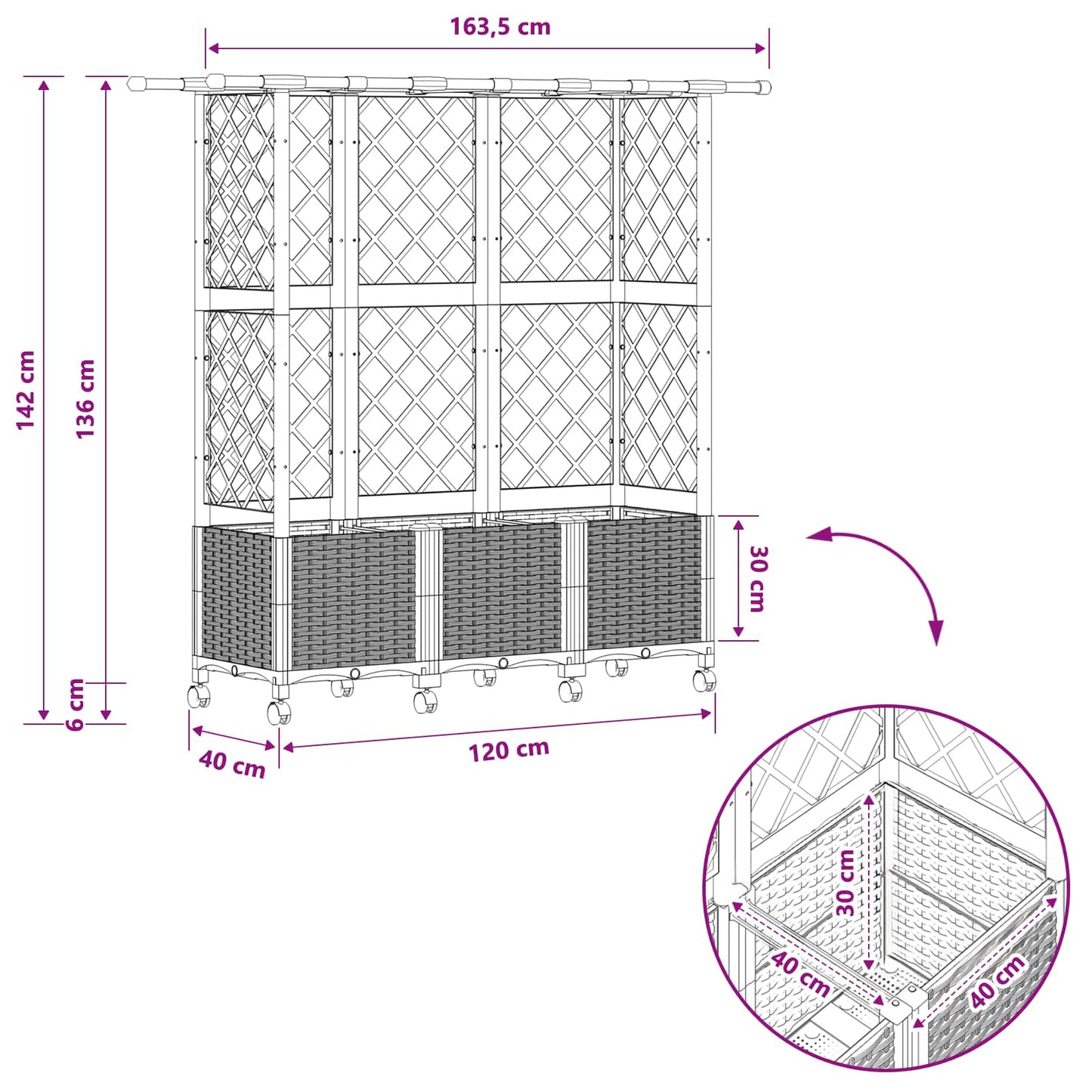 Raised Bed with Trellis and Roof Light Grey 163.5 x 40 x 142 cm