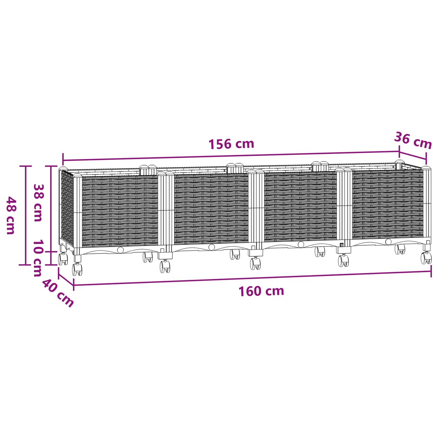 Garden Planter with Wheels Blue Grey 160 x 40 x 48 cm PP