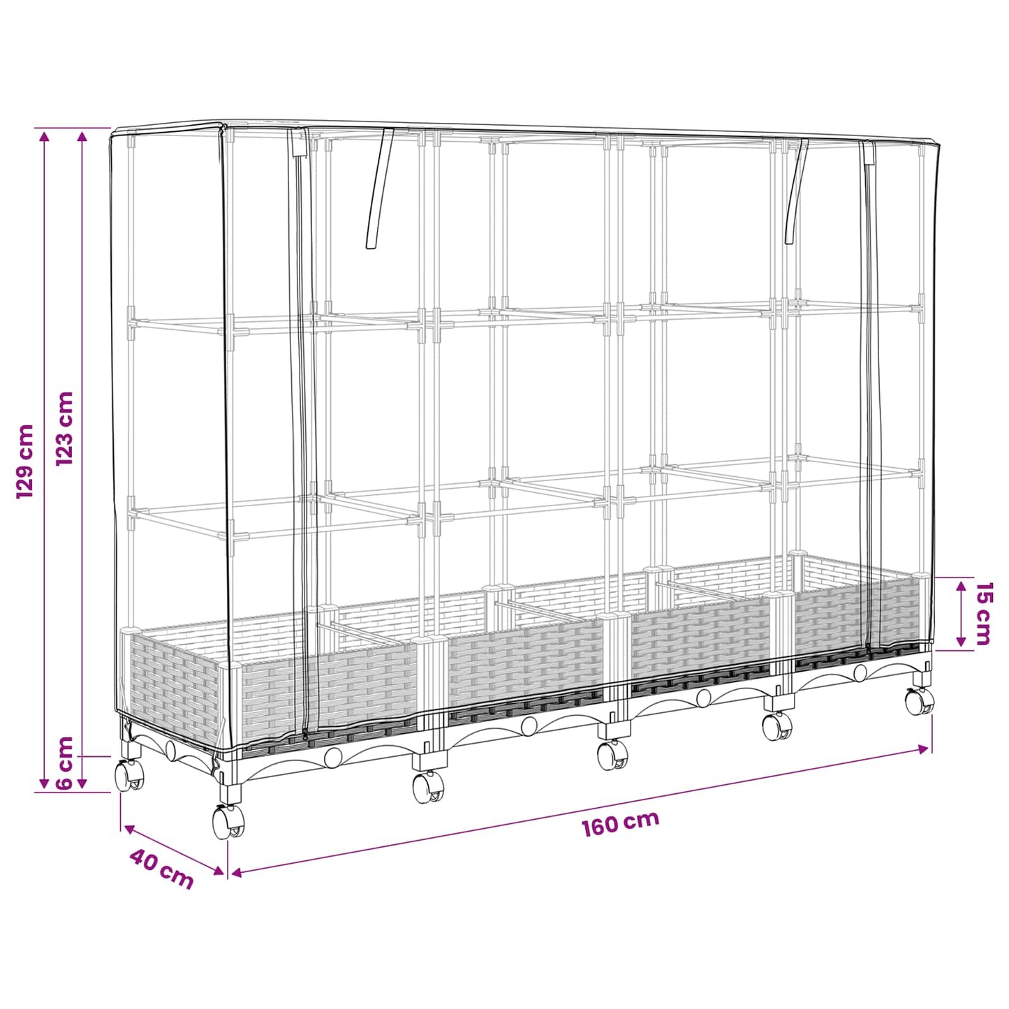 Garden Planter with Greenhouse Cover&Wheels 4 pcs Blue Grey PP