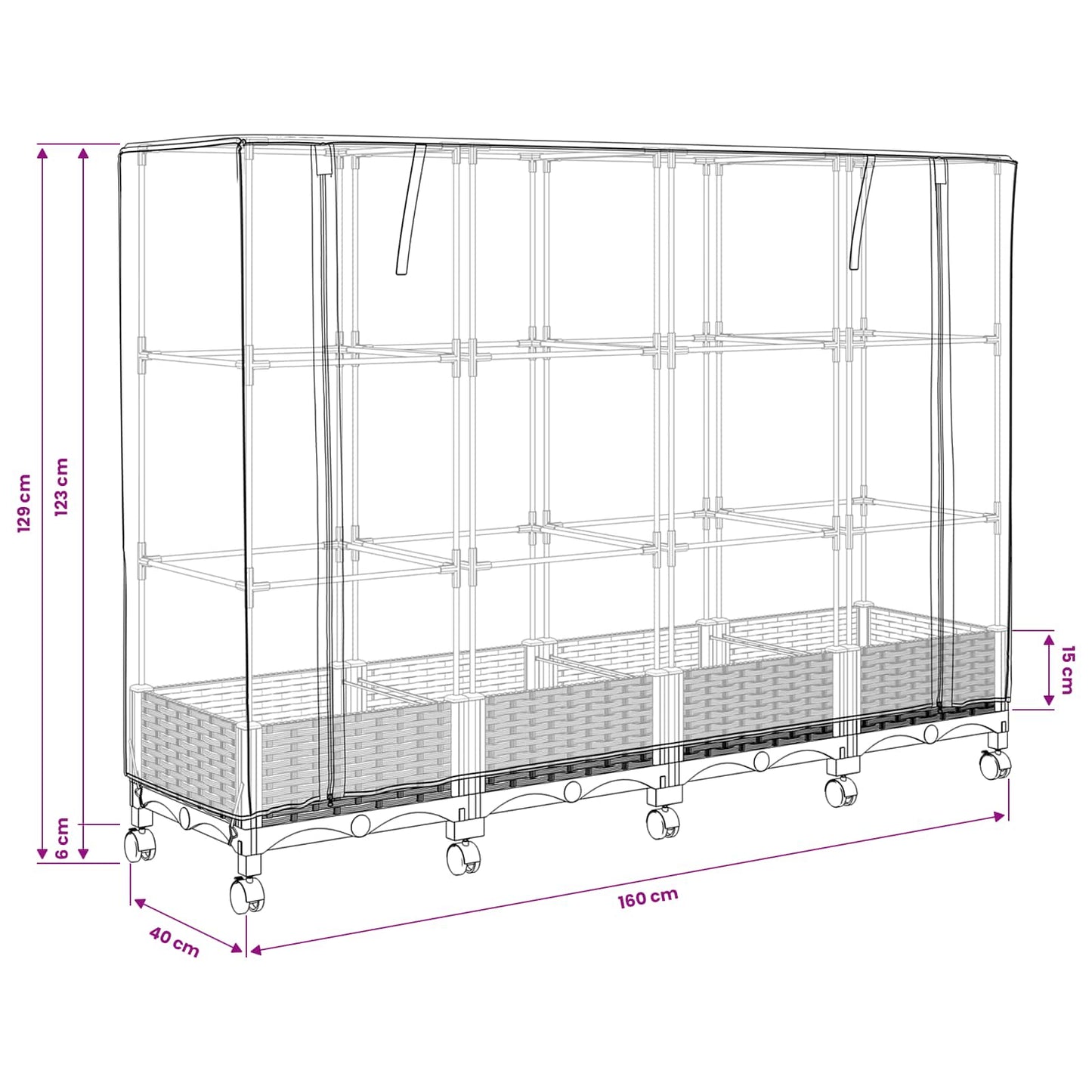 Garden Planter with Greenhouse Cover&Wheels 4 pcs Light Grey PP