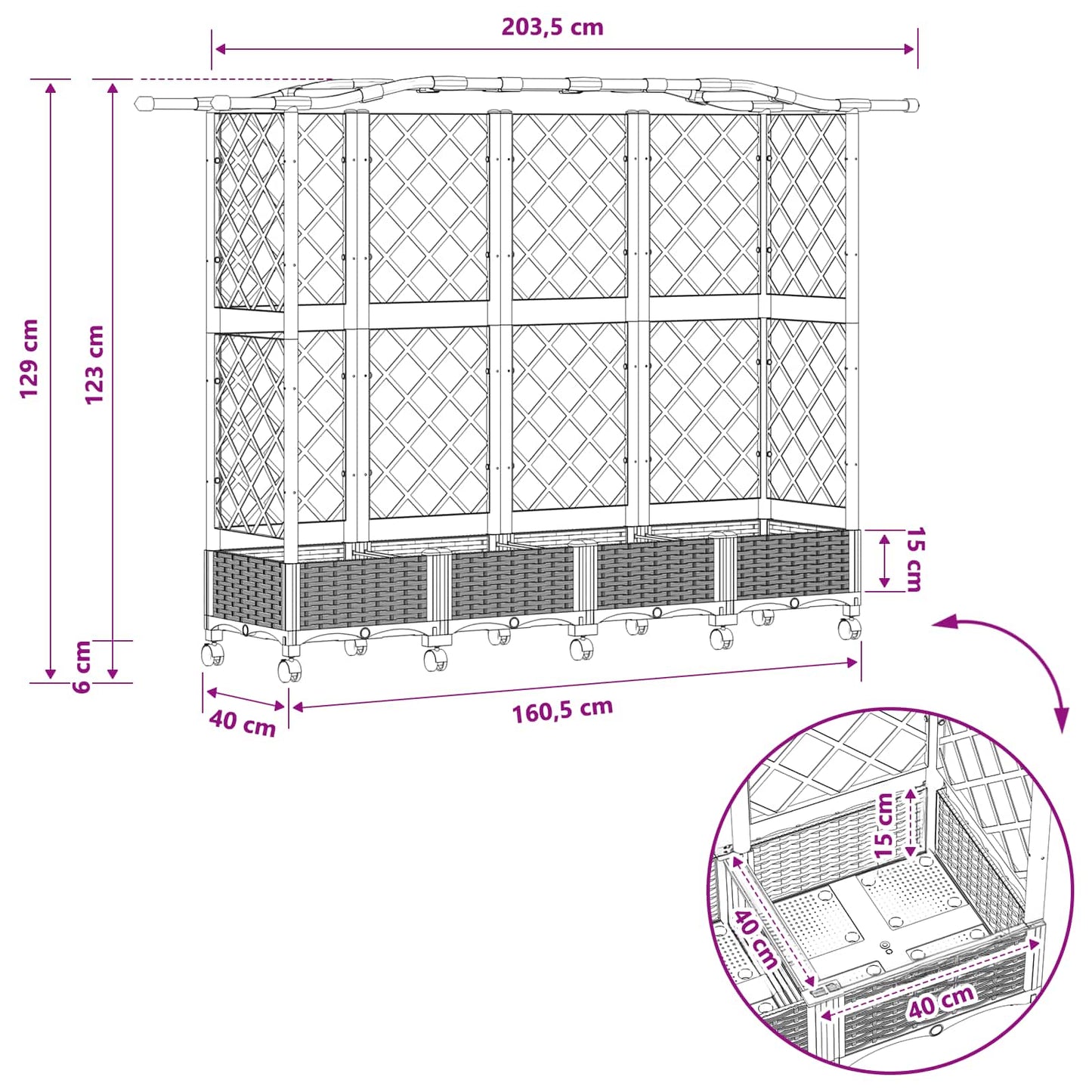 Raised Bed with Trellis and Roof Grey 203.5 x 40 x 129 cm PP