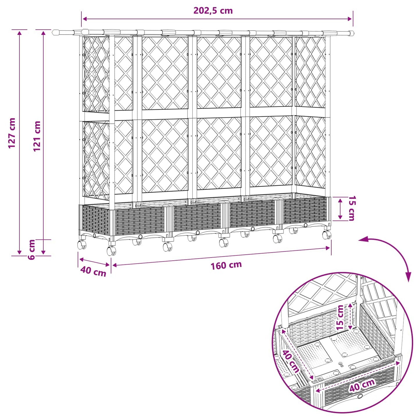 Raised Bed with Trellis and Roof Brown 202.5 x 40 x 127 cm PP